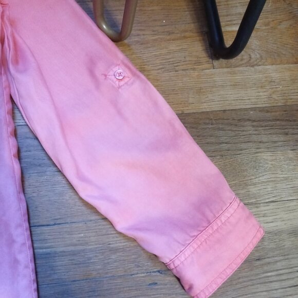 CHICO'S twill fringe hem shirt in coral pink (1/US8) - Picture 9 of 16
